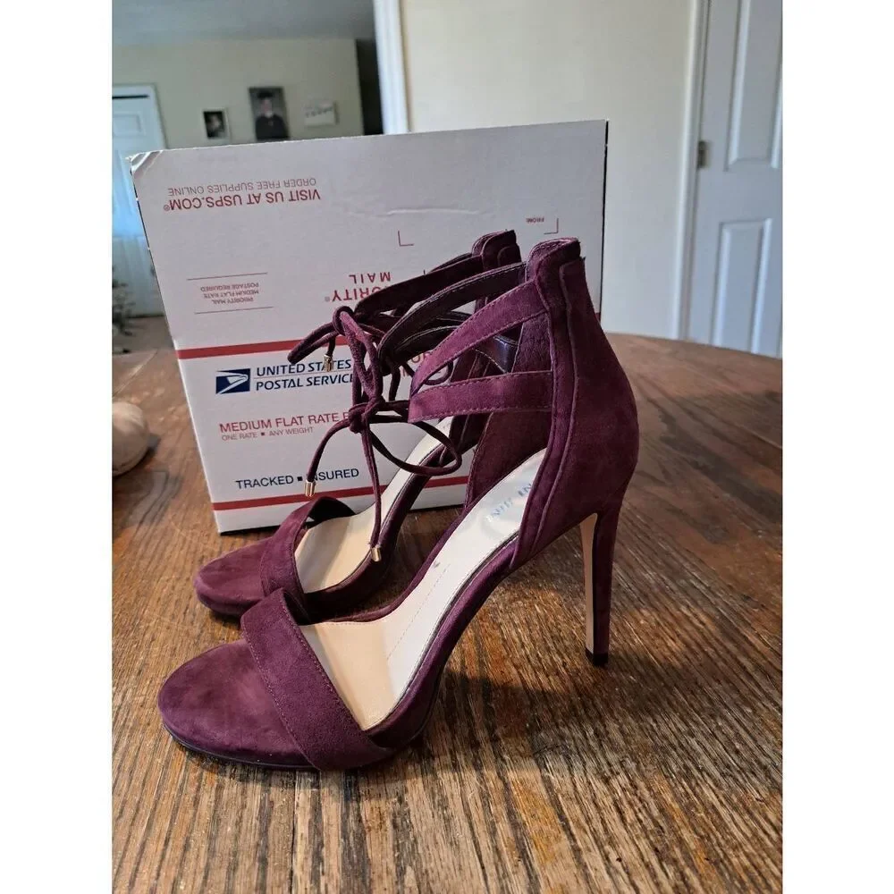 9M Gianni Bini Purple Lace Ankle Open Toe High Heel Pump Stiletto Dress Shoes